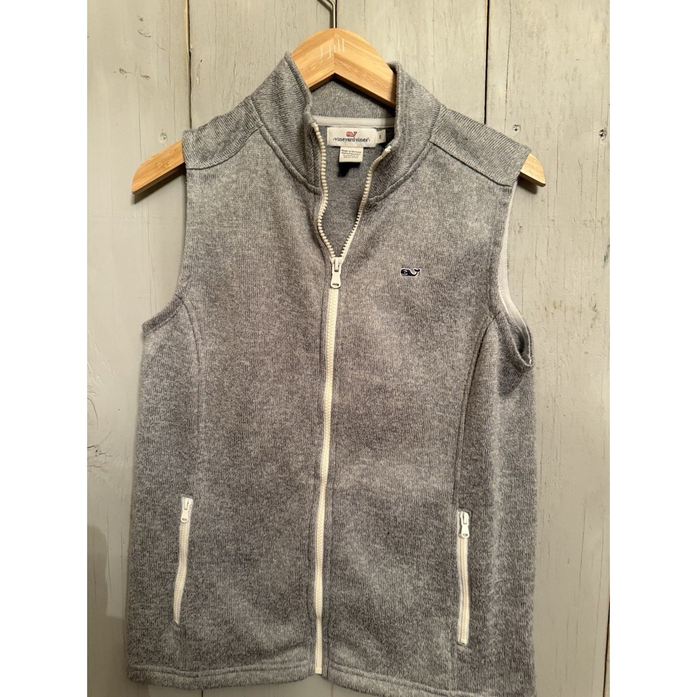 Vineyard Vines Sweater Vest Womens S Heather Gray Full Zip Whale Logo
